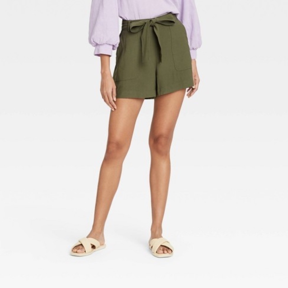 A new day army green paper bag high waist short size 2